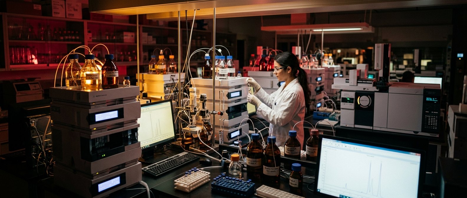 Researcher using laboratory equipment